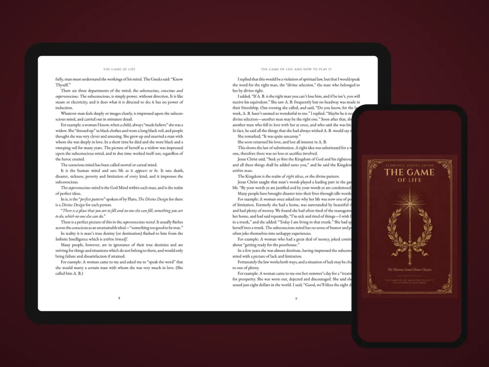 Real pages of the digital copy on a tablet, and the cover on a phone