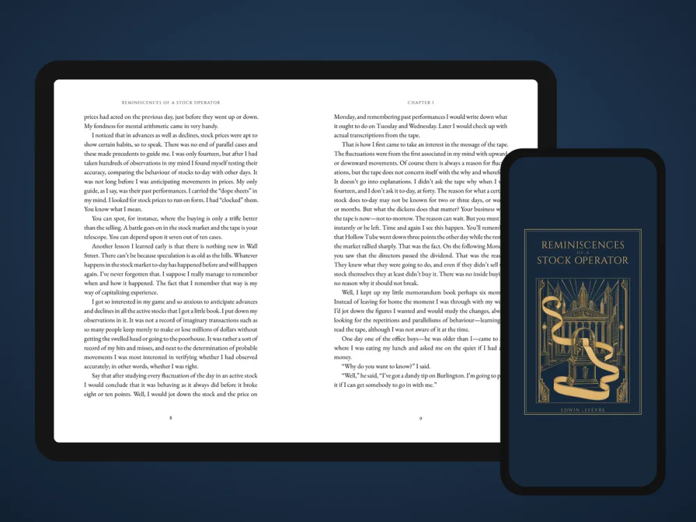 Real pages of the digital copy on a tablet, and the cover on a phone