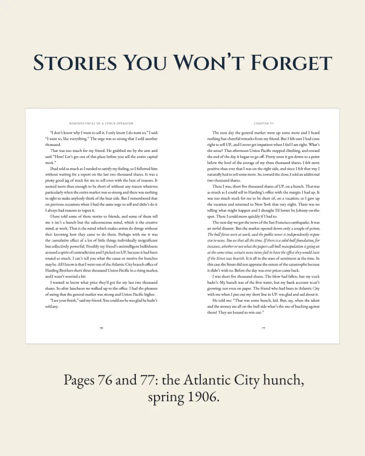 Pages 76 and 77 from inside the book: the Atlantic City hunch, spring 1906